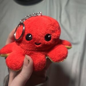 Small Reversible Red and Yellow Octopus Keychain